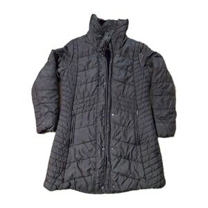 Weatherproof Women Medium Quilted Puff Green Parka Snaps And Zipper Long Jacket